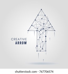 Low poly arrow molecule and communication background
