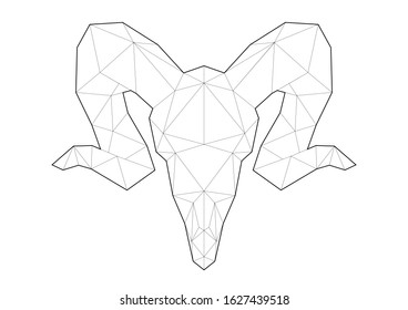 Low poly art of animals. Ram skull. Good for wall decoration. Printable images. Suitable for coloring pages.