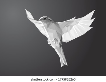 Low poly art of a bird in high details. Vector animal triangle geometric illustration. Abstract polygonal art. With grey gradient color background.