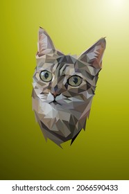 
Low-Poly-Kunst einer Katze Kopf in hohen Details. Geometrische Vektorgrafik des Tierdreiecks. Abstrakte polygonale Kunst. Mit gelbem Hintergrund.