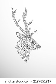 Low poly art of a deer in black color wireframe. Vector animal triangle geometric illustration. Abstract polygonal art. With white color background.