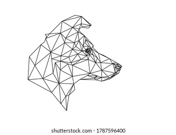 Low poly art of a dog in black color wireframe. Vector animal triangle geometric ilustration. Abstract polygonal art. With white color background.