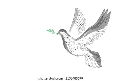 Low poly art dove of peace. World Day pigeon hope emblem against military conflict violence poster drawing sketch. National bird stop no war vector illustration