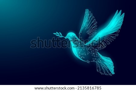 Low poly art dove of peace. World Day pigeon hope emblem against military conflict violence poster drawing sketch. National bird stop no war vector illustration