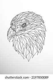 Low poly art of an eagle in black color wireframe. Vector animal triangle geometric illustration. Abstract polygonal art. With white color background.