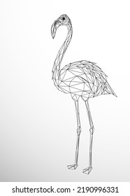 Low poly art of a flamingo in black color wireframe. Vector animal triangle geometric illustration. Abstract polygonal art. With white color background.