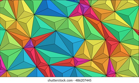 Low poly art - fractal pattern. Simple vector background: colorful shapes of triangles, looking bulky. For prints, covers, banners