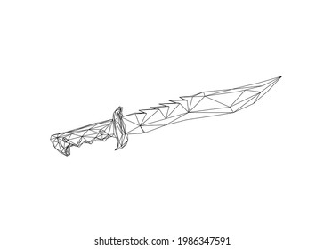 Arte de polos bajo de un cuchillo en alambre de color negro. Ilustración geométrica del triángulo del objeto vector. Resumen de arte poligonal. Con fondo de color blanco.