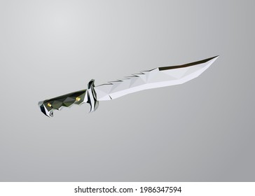 Low poly art of a knife in high details. Vector object triangle geometric illustration. Abstract polygonal art. With grey color background.