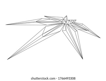 Low poly art of a leaf in black color wireframe. Vector plant triangle geometric illustration. Abstract polygonal art. With white color background.