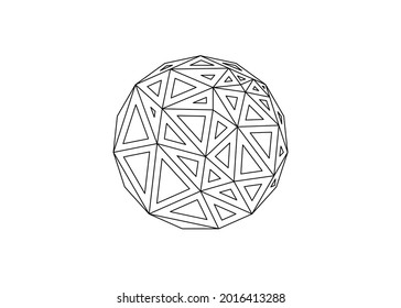 Low poly art of a moon in black color wireframe. Vector object triangle geometric illustration. Abstract polygonal art. With white color background.