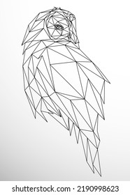 Low poly art of an owl in black color wireframe. Vector animal triangle geometric illustration. Abstract polygonal art. With white color background.
