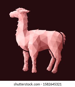 Low poly art with pink lama silhouette