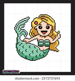 low poly art of pixel mermaid character