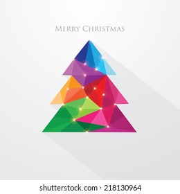 low poly art style multicolored Christmas tree greeting card- polygonal design