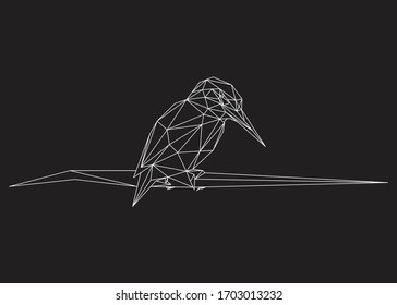 Low poly art vector of a bird in white color wireframe. Animal triangle geometric illustration. Abstract polygonal art. With black background. For illustration, posters or t-shirts.
