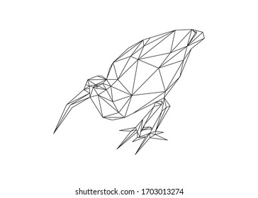 Low poly art vector of a bird in black color wireframe. Animal triangle geometric illustration. Abstract polygonal art. With white background. For illustration, posters or t-shirts.