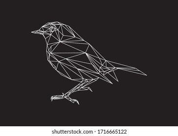 Low poly art vector of a bird in white color wireframe. Animal triangle geometric illustration. Abstract polygonal art. With black background.