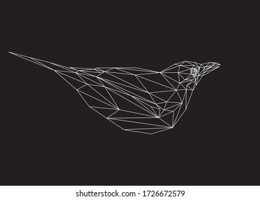 Low poly art vector of a bird in white color wireframe. Animal triangle geometric illustration. Abstract polygonal art. With black background.
