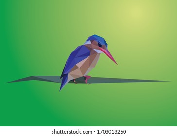 Low poly art vector of a blue bird in simple form. Animal triangle geometric illustration. Abstract polygonal art. With yellow-green gradient background. For illustration, posters or t-shirts.