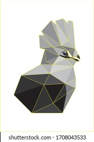 Low poly art vector of a greyscale bird with half yellow color wireframe. Animal triangle geometric illustration. Abstract polygonal art. With white background.
