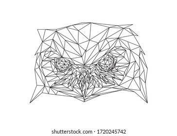 Low poly art vector head of an owl in black color wireframe. Animal triangle geometric illustration. Abstract polygonal art. With white background.
