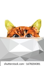 Low poly art vector of an orange cat in high details. Animal triangle geometric illustration. Abstract polygonal art. With white color background. Ideal for illustration, posters or t-shirts.