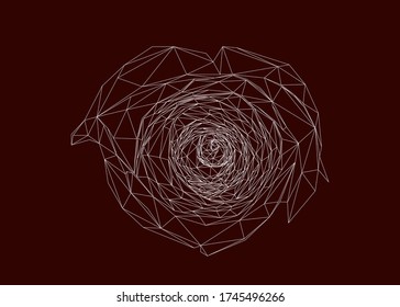 Low poly art vector of a rose in white color wireframe. Flower triangle geometric illustration. Abstract polygonal art. With dark red color background.