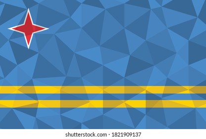 Low poly Aruba flag vector illustration. Triangular Aruban flag graphic. Aruba country flag is a symbol of independence.