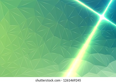 Low Poly Background of Blue Color, from Geometric Lines with Laser Glow. Abstract Illustration with Luminous Lines and Crystals.