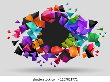 Low poly background, colorful shattering elements explode outwards, with room for copy space, eps10 vector