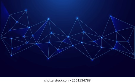 Low Poly Background on Dark Blue Gradient. Modern, Geometric, and Minimalist Abstract Design for Digital Art, 3D Modeling, Wallpapers, and Futuristic Graphic
