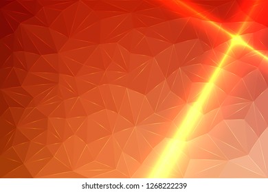 Low Poly Background of Orange Color, from Geometric Lines with Laser Glow. Abstract Illustration with Luminous Lines and Crystals.