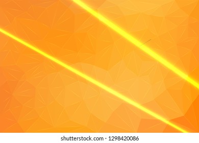 Low Poly Background of Orange Color, from Geometric Lines with Laser Glow. Abstract Illustration with Luminous Lines and Crystals.