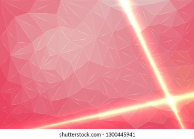 Low Poly Background of Pink Color, from Geometric Lines with Laser Glow. Abstract Illustration with Luminous Lines and Crystals.
