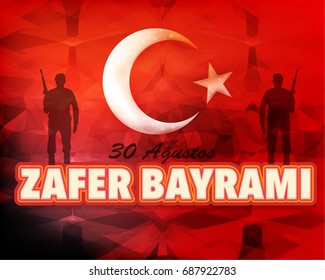 Low Poly Background, Turkey Celebration Card and Greeting Message Poster, Badges - English "Victory Day, August 30"