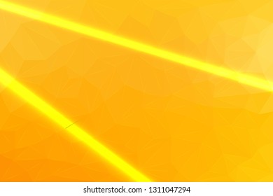 Low Poly Background of Yellow  Color, from Geometric Lines with Laser Glow. Abstract Illustration with Luminous Lines and Crystals.