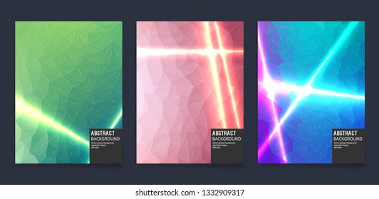 Low Poly Backgrounds with Laser Beams. Modern Design Set, Abstract Backgrounds