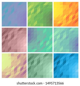 Low poly backgrounds set polygonal backdrops collection of pastel colored designs copy space cards in blue, green and yellow pastel palette