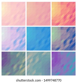 Low poly backgrounds set polygonal backdrops collection of pastel colored designs copy space cards in pink and blue pastel palette