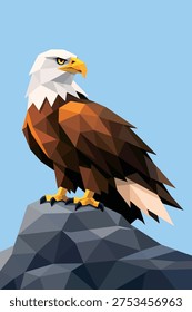 Low Poly Bald Eagle Standing on Rock