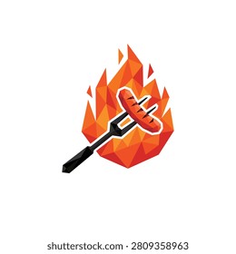 Low Poly BBQ Skewer Logo with Flame