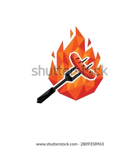 Low Poly BBQ Skewer Logo with Flame