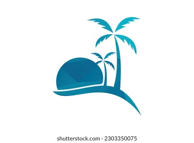 Low Poly and Beach logo design, Vector design concept