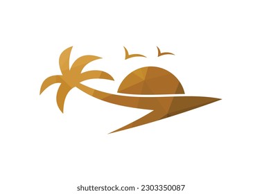 Low Poly and Beach logo design, Vector design concept