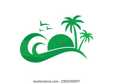 Low Poly and Beach logo design, Vector design concept