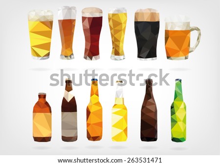 Low Poly Beer Bottles and Glasses