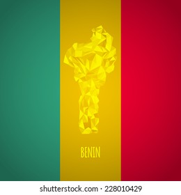 Low Poly Benin Map with National Colors - Infographic - Vector Illustration
