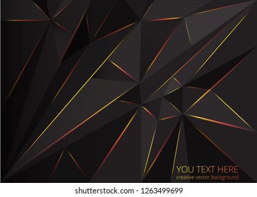 Low-Poly-schwarz, dunkelgrauer abstrakter Hintergrund, polygonale Formen, Hintergrund-Dreiecke, Mosaik für Web und Druck, dunkle Kristalle Hintergrund mit roten, gelben Neonleuchten.