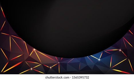 Low poly black dark-grey abstract luxury, polygonal elegant shapes background triangles mosaic, for web and print, dark crystals backdrop with neon  lights.
